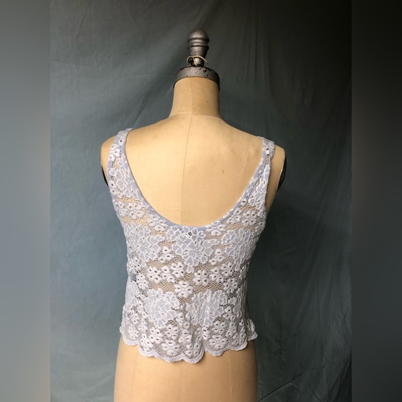 Top Shop US4 Light Blue Floral Lace Crop Top - Picture 2 of 4